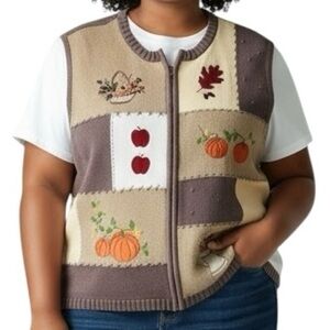 Women’s Vintage Southern Lady Sweater Vest Fall Thanksgiving Pumpkin Size 2X